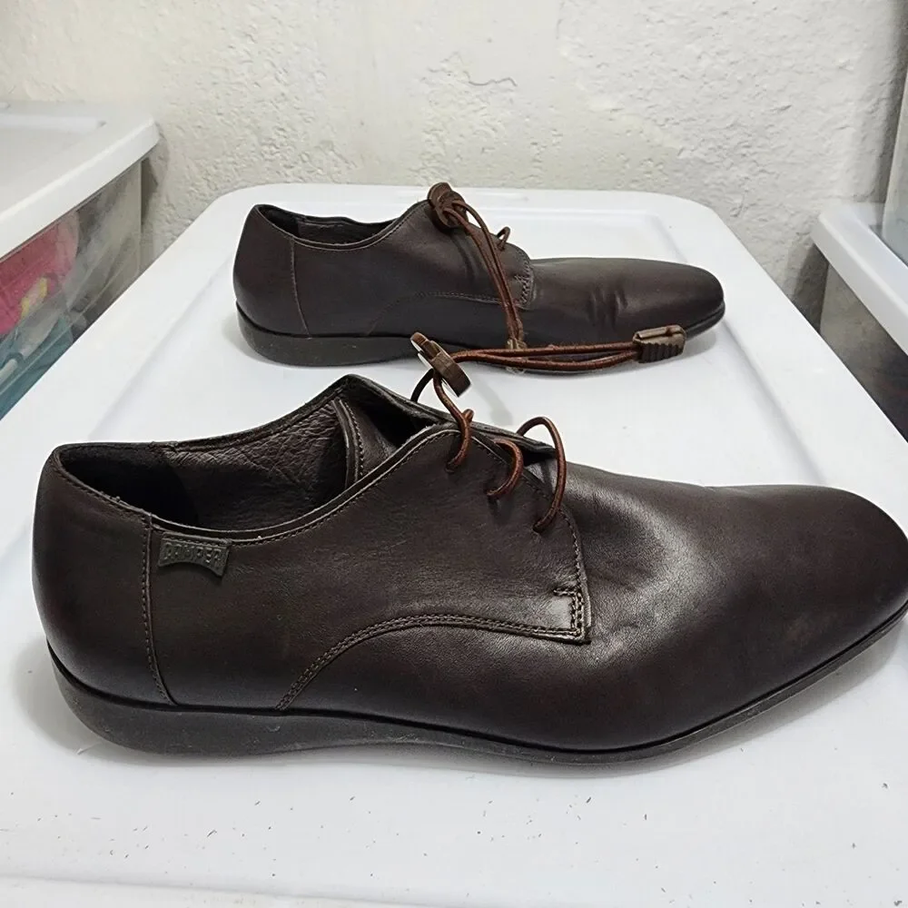 Camper Mauro Derby Shoes Oxford Loafers Brown Leather Toggle Lace EUR 45 US 11